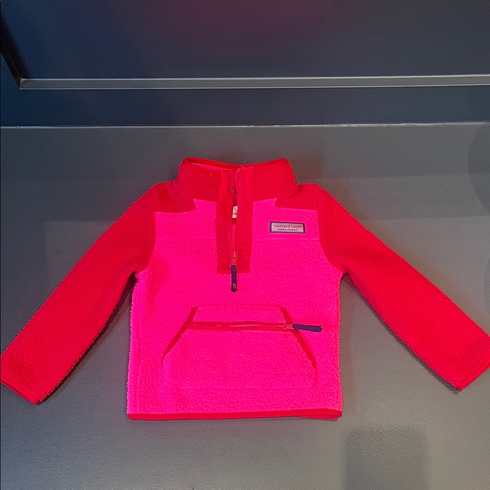 Vineyard Vine’s Pink and Red Fleece Zip Pullover 2T